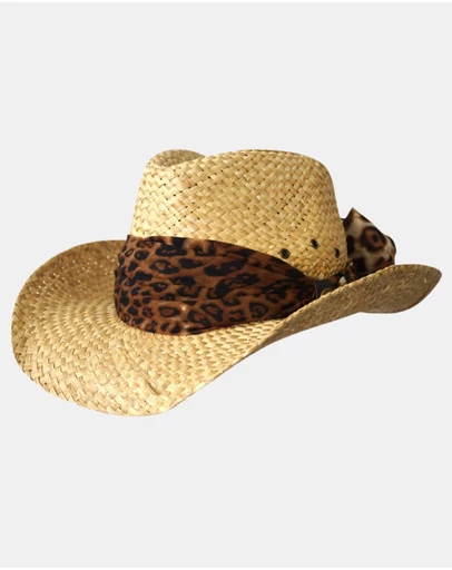 Jacaru - Jacaru 1818E Straw Cowboy Hat with Scarf