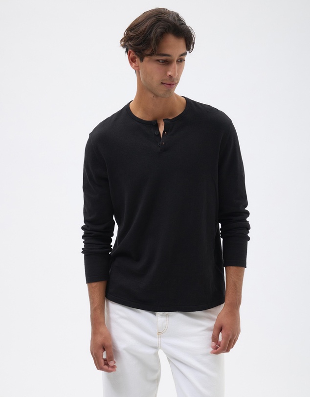 AERE - Linen Blend Long Sleeve Henley