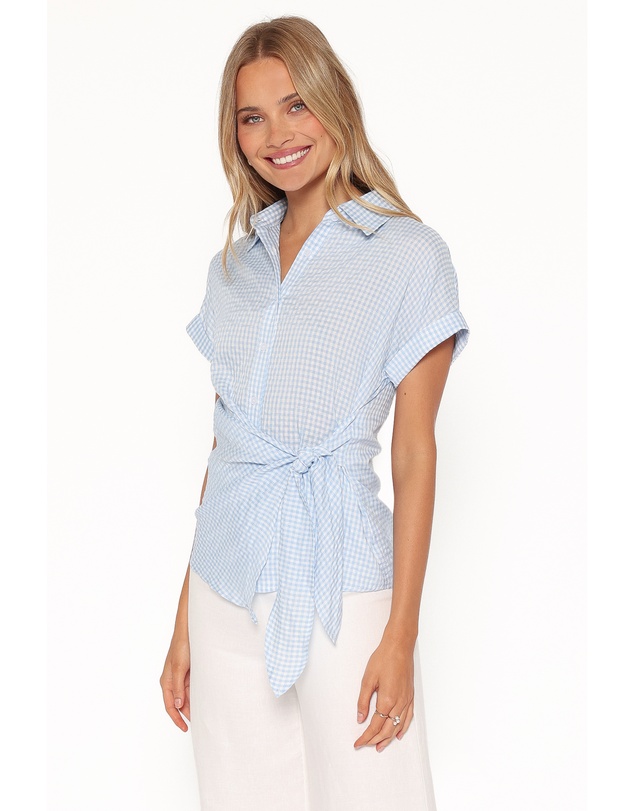 Petal & Pup - Shiloh Side Tie Shirt - Blue Gingham