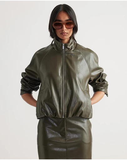 Decjuba - Ari Faux Leather Bomber Jacket