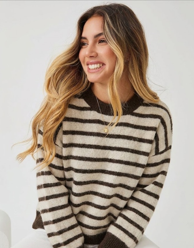 Esther & Co - Pollock Knit - Choc Stripe