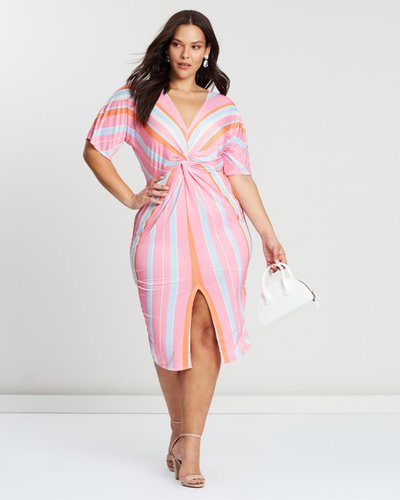 Twist Front Stripe Midi Dress