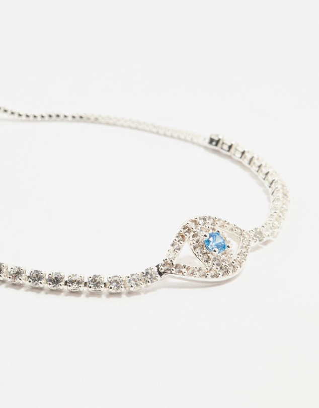 Lovisa - Silver Plated Brass Crystal Large Evil Eye Bracelet