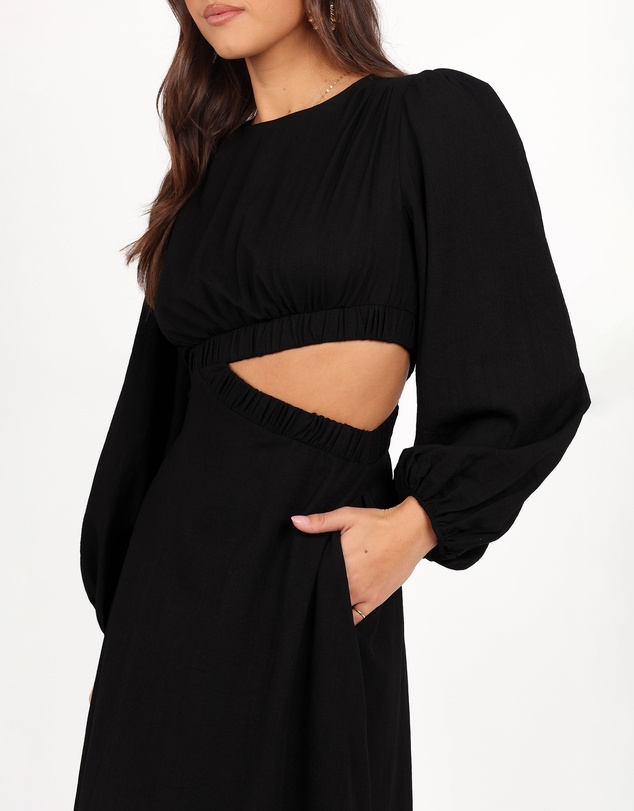 Petal & Pup - Ginnee Puff Sleeve Cutout Midi Dress - Black