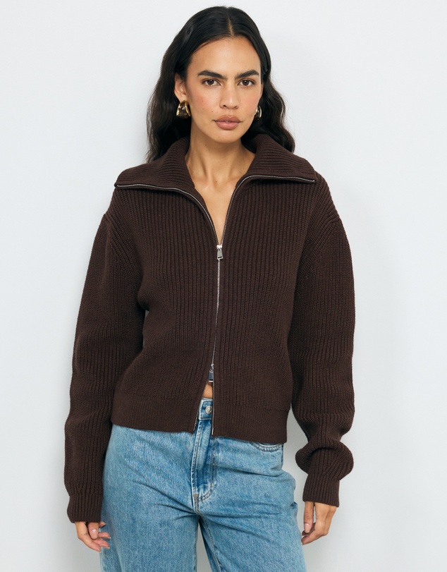 AERE - Clea Organic Cotton Zip Cardigan
