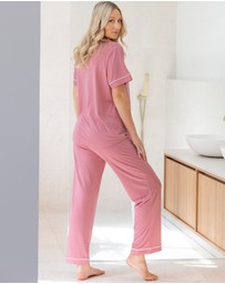 Angel Maternity - Maternity and Nursing Button Front Pajama Set in Pink