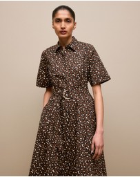 Trenery - Leopard Poplin Belted Dress in Bitter Chocolate