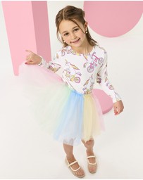 Rock Your Kid - Unicorn Bike Circus Long Sleeve Dress in Cream