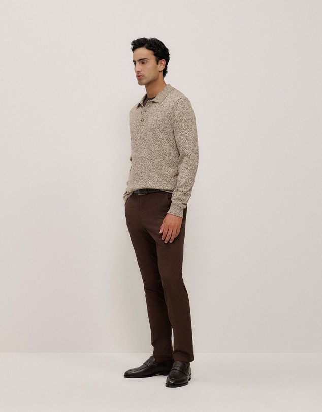Trenery - Cotton Speckle Knit Polo in Stone