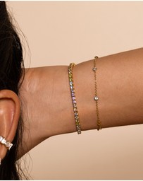 Wanderlust + Co - Pave 14K Gold Vermeil Rainbow Tennis Bracelet