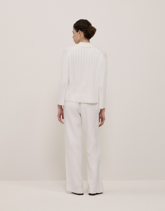 Trenery - Cotton Cashmere Fine Cable Polo in Cream