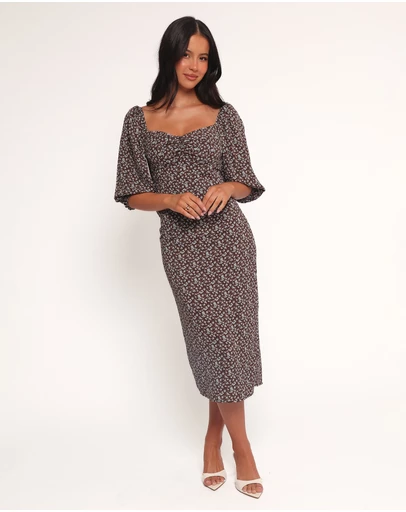 Petal & Pup - Oona Midi Dress - Brown Blue Floral