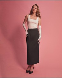 Forcast - Bel Tailored Satin Midi Skirt