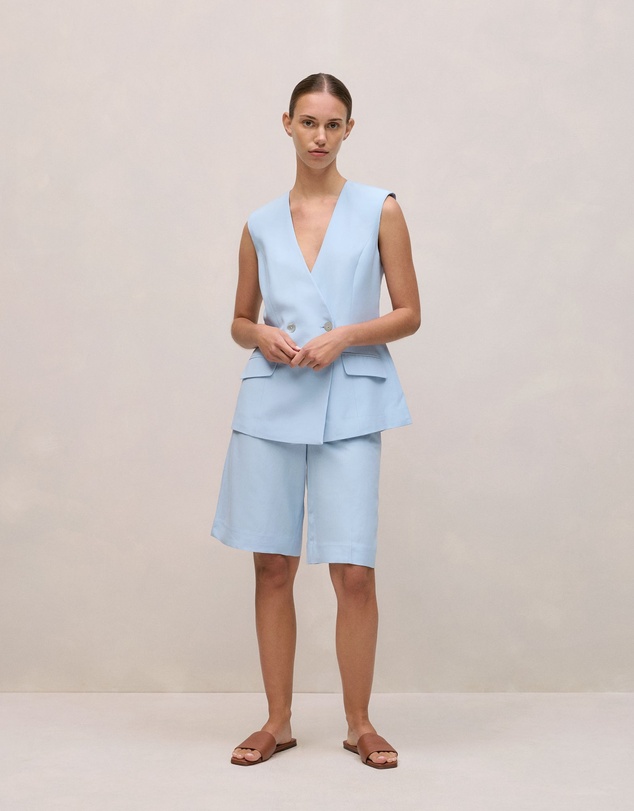 Trenery - Tailored Double Breasted Vest in Blue Marble