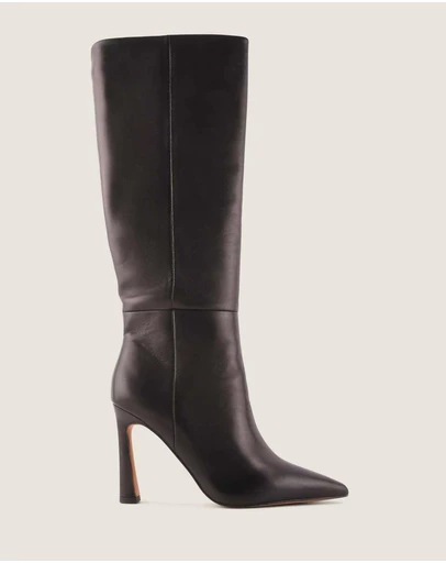 Shelly Shen - Lennon Heel Long Boots Black Leather