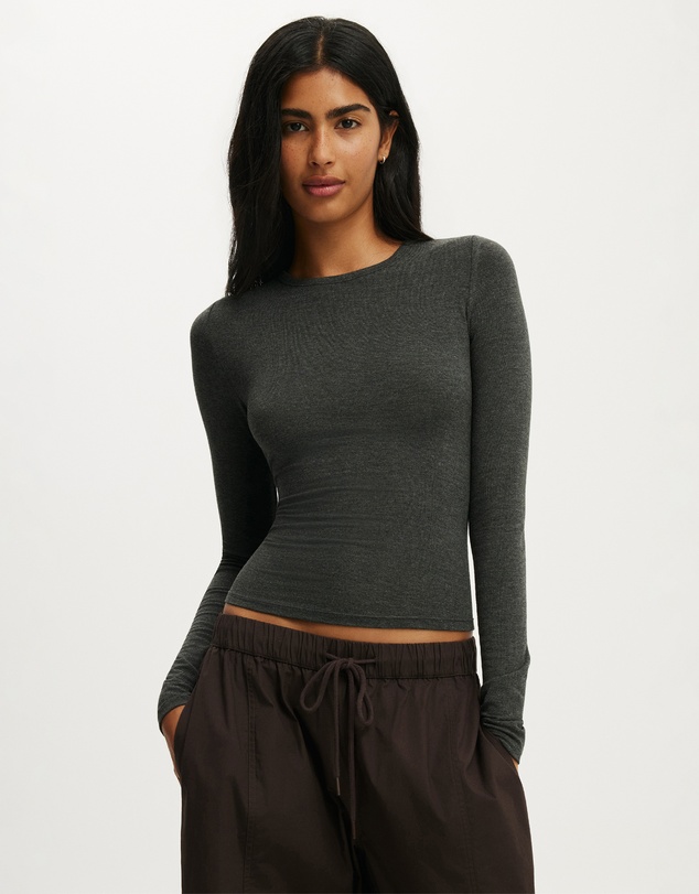 Cotton On - Sheer Layer Crew Long Sleeve Top