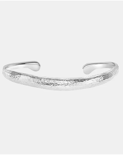 Dower & Hall - Men's Hammered Curved Bangle In Sterling Silver