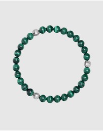 Nialaya Jewellery - 6mm Green Malachite Bracelet with Silver Balls