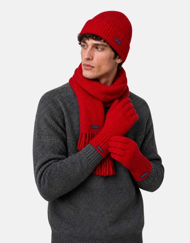 Henry Bucks - HENRY BUCKS Merino Wool Beanie Gloves & Scarf Set RED