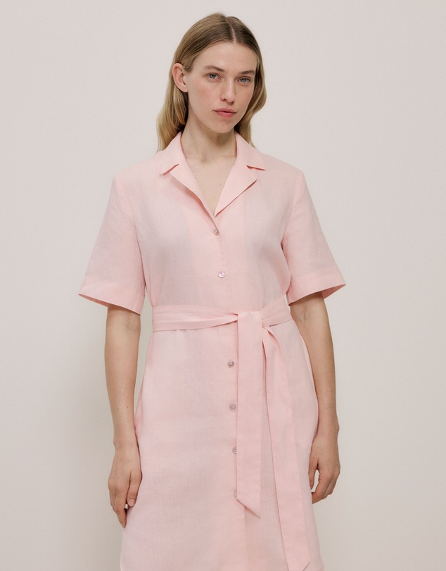 Trenery - Linen Belted Shirt Dress in Blossom Pink