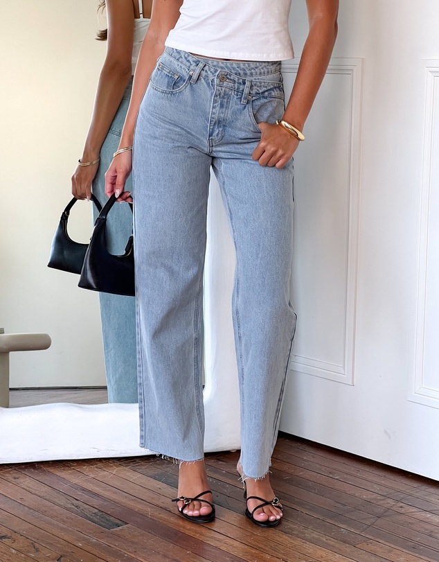 Beginning Boutique - Kansis Light Blue Uneven Waist Jeans