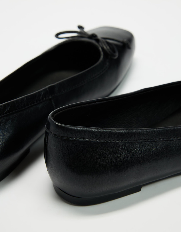 AERE - Square Toe Leather Ballet Flats - Women's