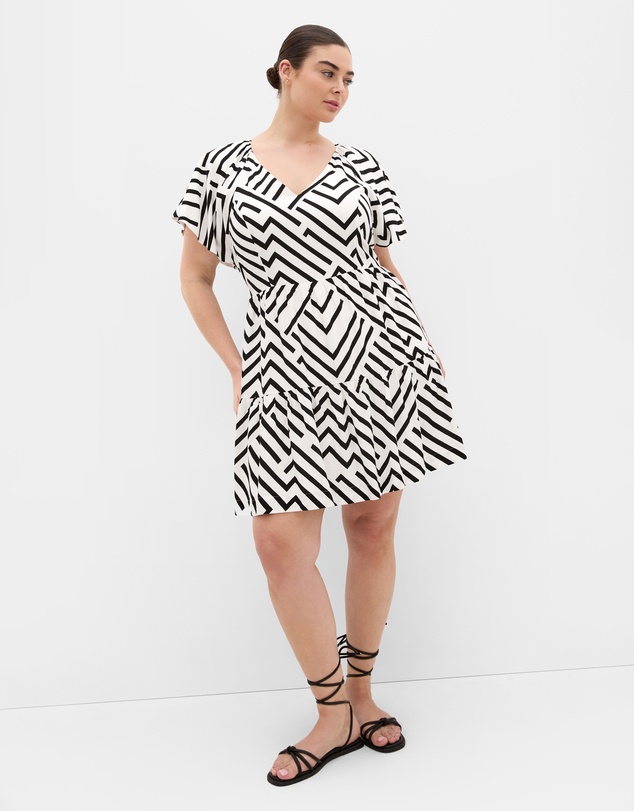 City Chic - Island Linear Print Mini Dress - Ivory
