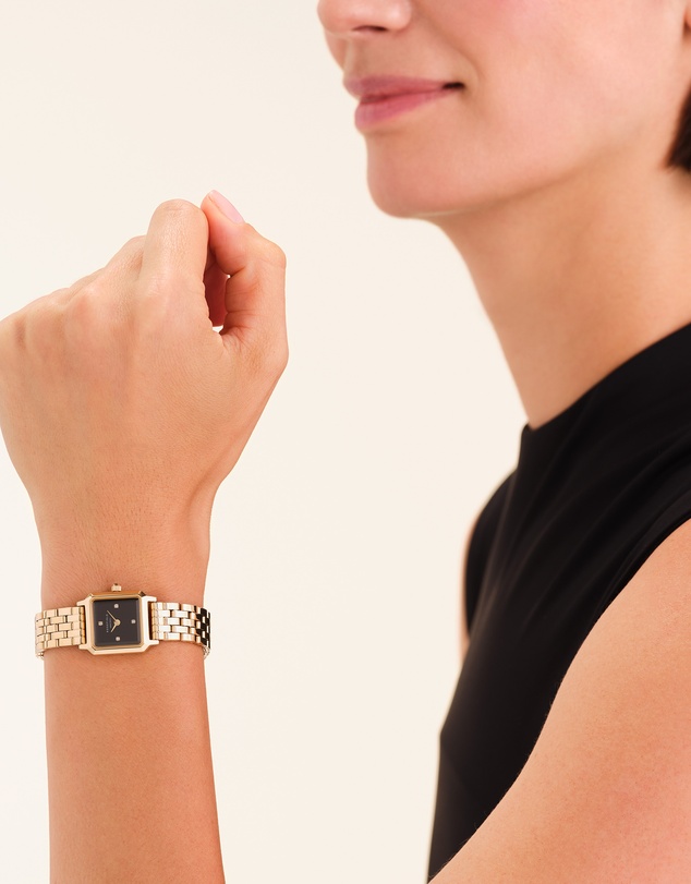 Rosefield - Boxelle Black Crystal Gold-Tone Bracelet Watch