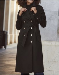 Sosandar - Black Longline Trench Coat With Faux Leather Trim