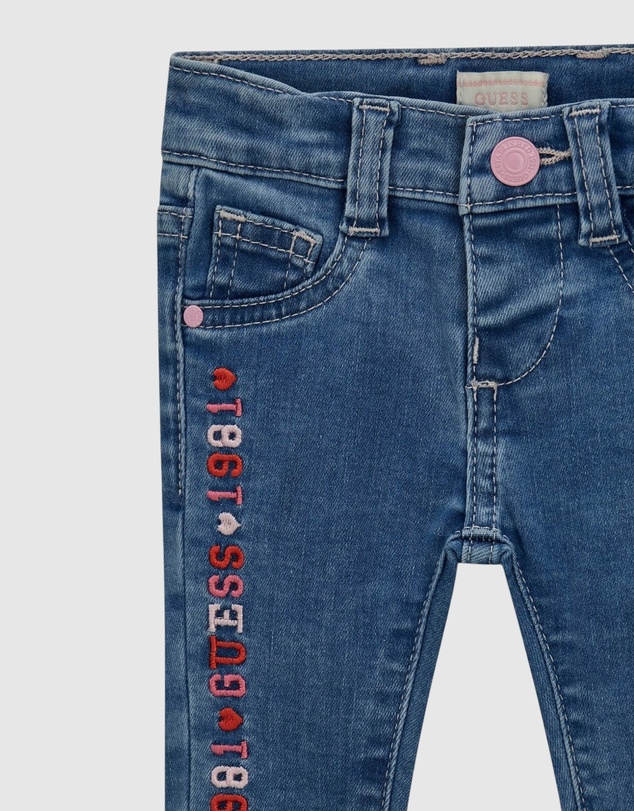 GUESS - Skinny Stretch Denim Pants with Logo Embroidery