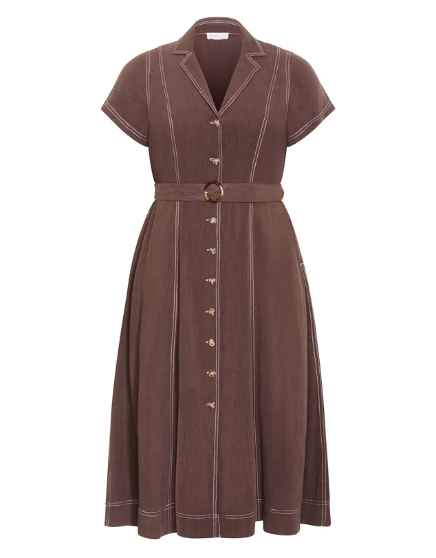 City Chic - Plus size Tia Belted Stitch Detail Maxi Dress - chocolate