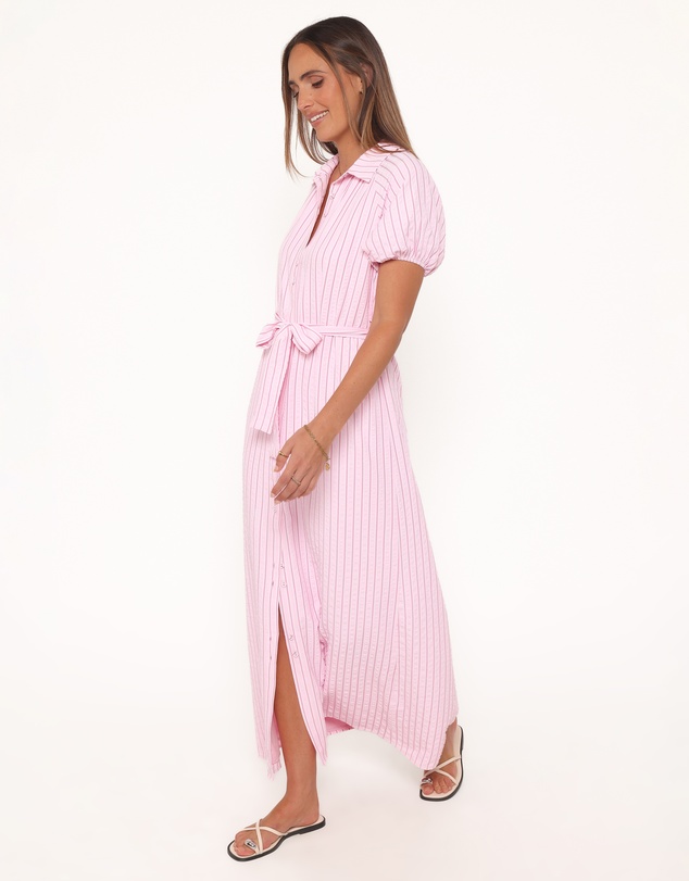 Petal & Pup - James Button Through Maxi Dress - Pink Stripe