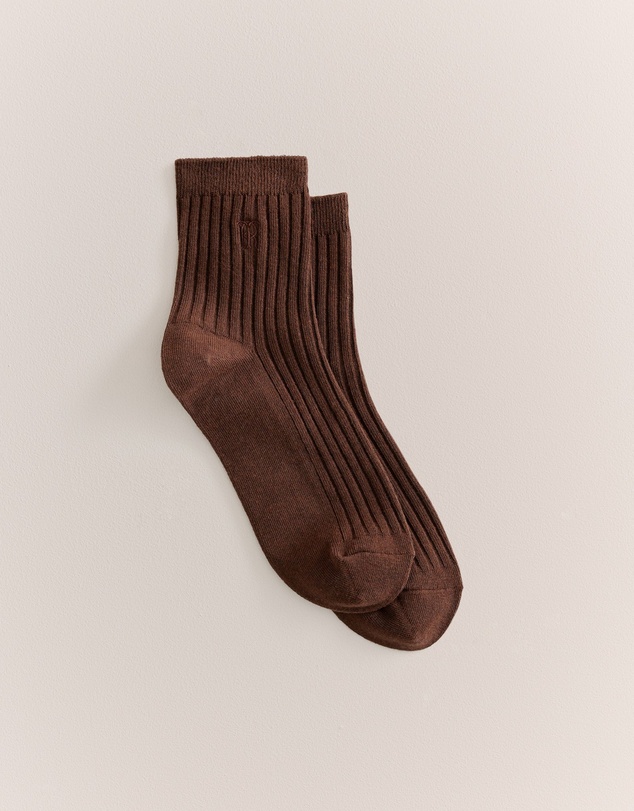 Trenery - Monogram Rib Crew Sock in Mocha
