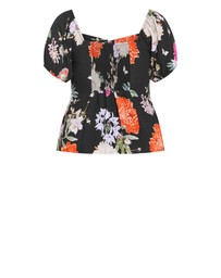 City Chic - Plus size Daydreams Print Corset Top - black