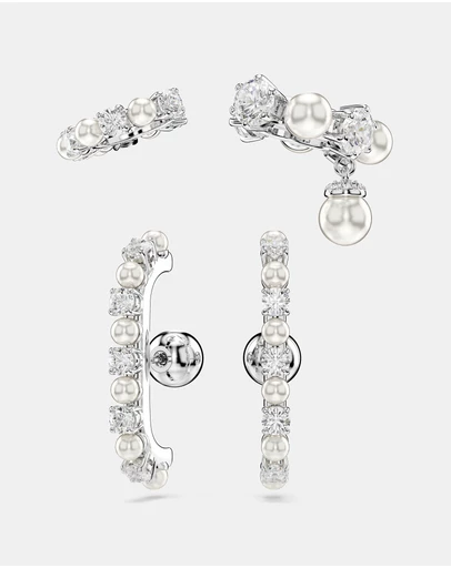 Swarovski - Matrix Ear Cuff, Set (3), Crystal Pearl, Round Cut, White, Rhodium-Plated