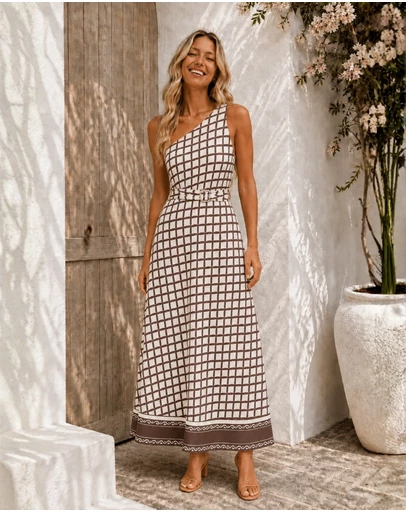 Esther & Co - Fraiche Dress - Cocoa Check