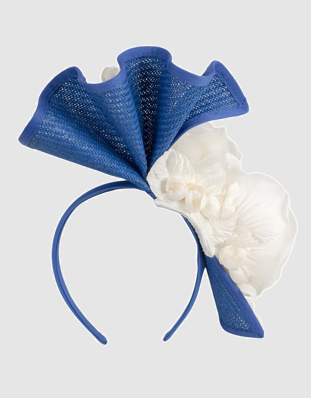 Fillies Collection - Bespoke Sculpted Blue Cream Racing Fascinator