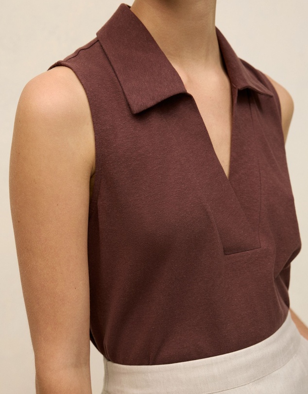 Trenery - Linen Cotton Knit Collared Tank in Espresso