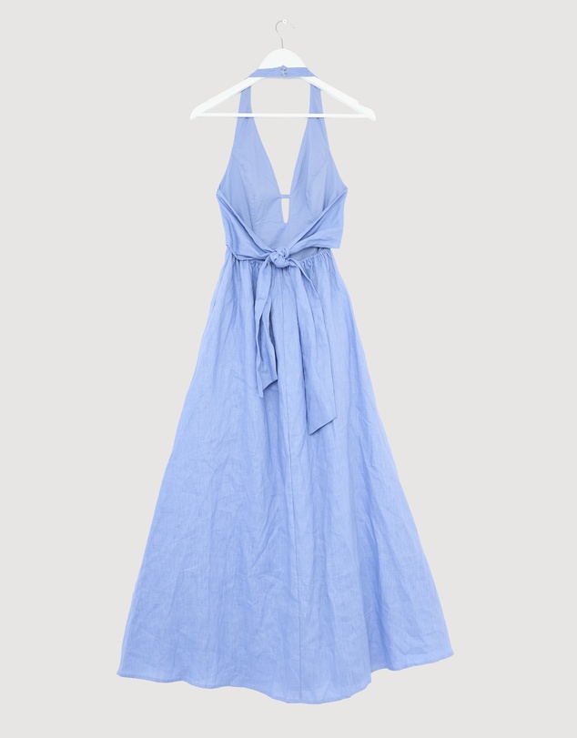 Revibe - Repaired AERE Odele Linen Halter Midi Dress - AU 6