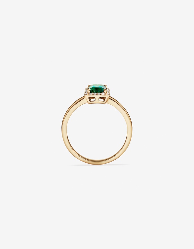 Michael Hill - Emerald Cut Green Created Emerald Gemstone and Diamond Halo Ring in 10kt Yellow Gold