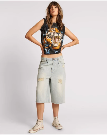 ONE TEASPOON - Old West Beastie Low Waist Wide Leg Denim Shorts
