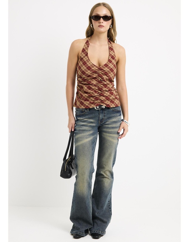 Insight - Kiera Ruched Check Halter Top