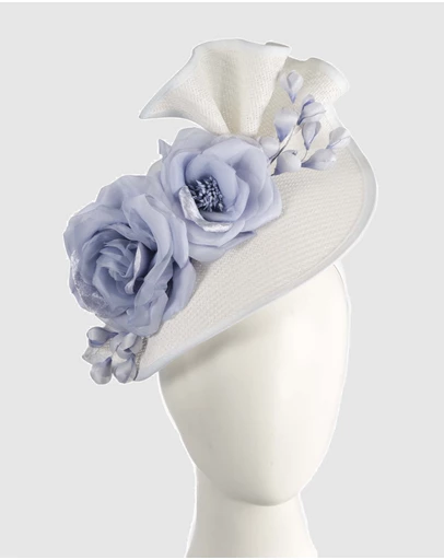 Fillies Collection - Bespoke Sculpted White Blue Racing Fascinator