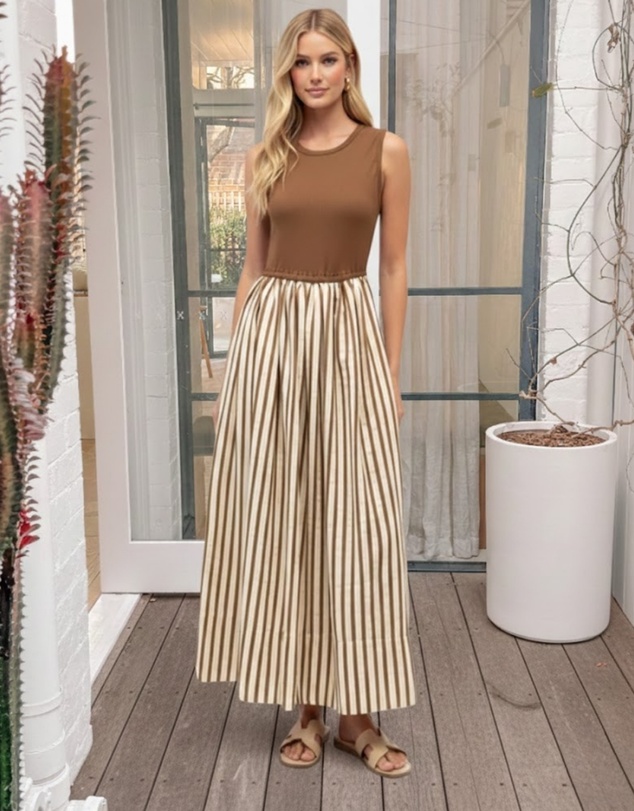 Esther & Co - Ariala Dress - Toffee Stripe