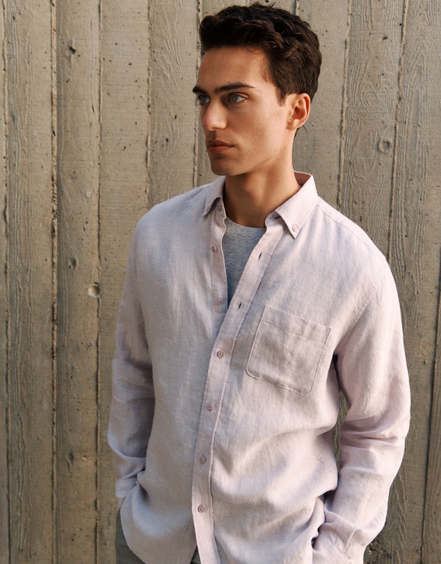 Trenery - Regular Fit Linen End On End Shirt in Orchid