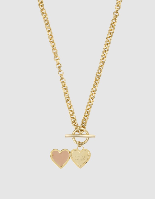Wanderlust + Co - Honor Heart Mantra Gold Locket Necklace