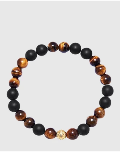 Nialaya Jewellery - Men's Wristband With Matte Onyx And Brown Tiger Eye