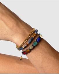 Nialaya Jewellery - The Dorje Flatbead Collection - Blue Lapis, Green Jade, Brown Tiger Eye, Red Jade and Turquoise
