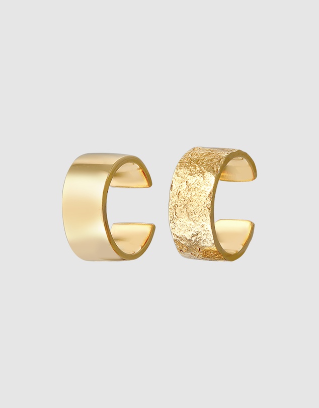Elli Jewelry - Earrings Earcuff Set Hammered Classic in 925 Sterling Silver Gold Plated