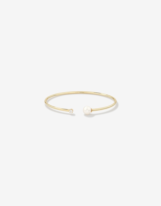 Michael Hill - Cultured Freshwater Pearl and Diamond Torque Bangle in 10kt Yellow Gold